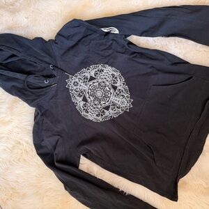 Threyda Black Hoodie with White Mandala Design